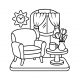 Cozy living room with armchair and coffee table coloring page