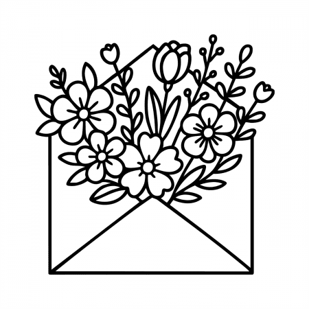 Open envelope filled with flowers – cute printable for spring