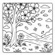 Spring blossom tree with falling petals – floral coloring page for adults