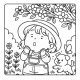 Girl and puppy in garden – kawaii outdoor coloring for adults