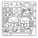 Frog and cat reading on couch – cozy indoor coloring page for adults