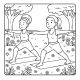 Kawaii women doing yoga in floral park – relaxing adult coloring page