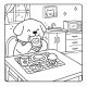 Kawaii dog eating toast in kitchen – cozy breakfast coloring page