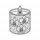 free printable candle coloring page with orchid flowers and swirl patterns